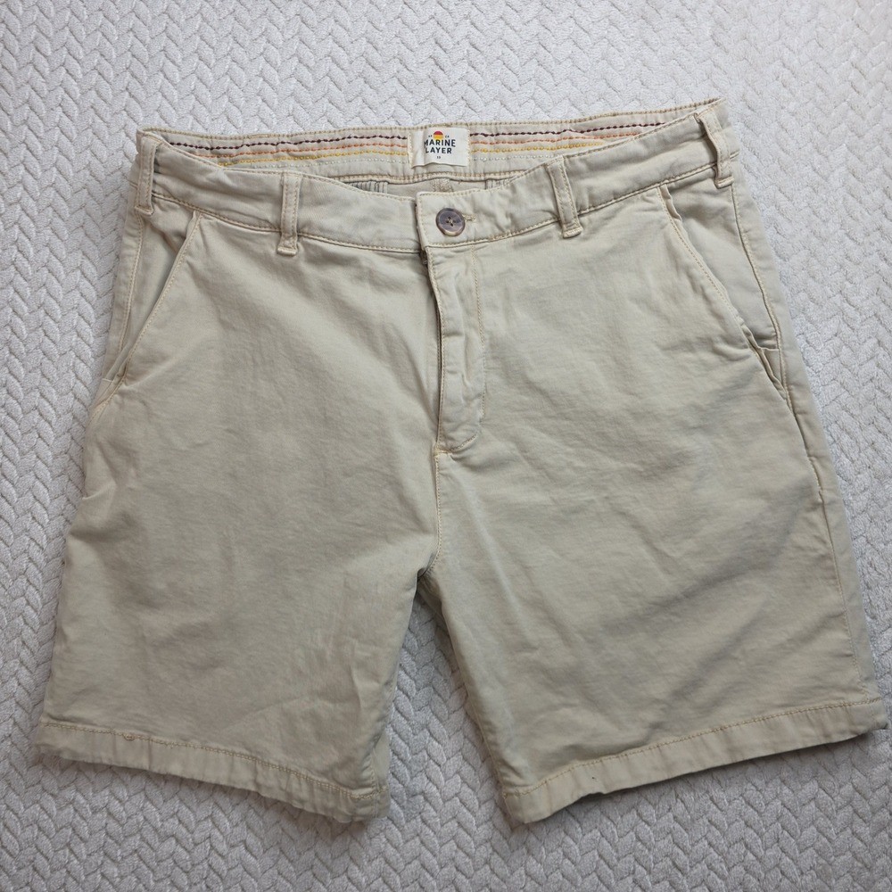 Marine Layer Mens Saturday Shorts Khaki Tan Organic Cotton Stretch Size 33